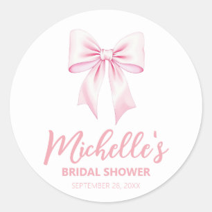 Trendy Watercolor Roze Strik Coquette Bruidsfeest Ronde Sticker