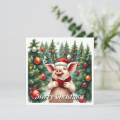 Trendy Watercolor Varken Winter Dennenbomen Kerstl Feestdagenkaart (Staand voorkant)