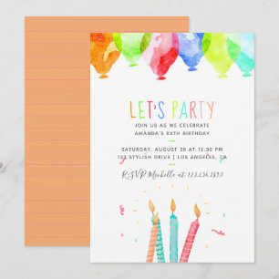 Trendy Watercolor Verjaardagsfeest Uitnodiging voo