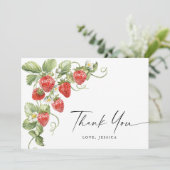 Trendy watercolor weide aardbei bedankkaart (Staand voorkant)