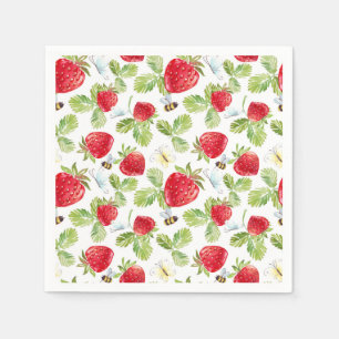 Trendy Watercolor Weide Aardbeien Baby Shower Servet