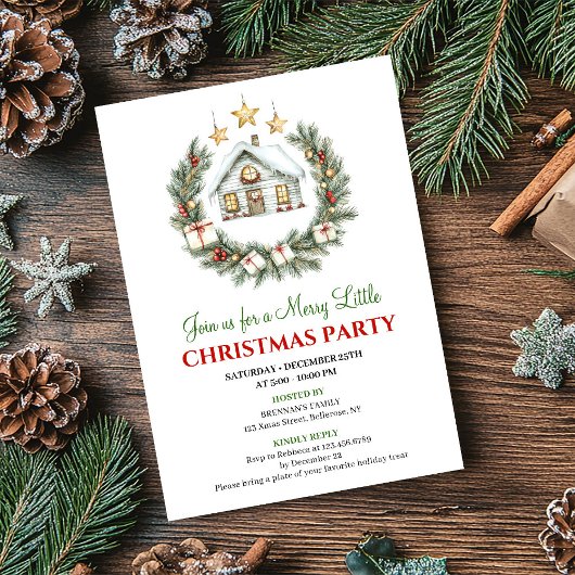 Trendy Watercolor Winter Scene Christmas Invite Kaart