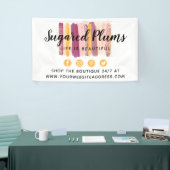Trendy watercolorpenseelstreken pruim paars & goud spandoek (Beurs)