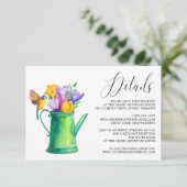 Trendy Watering Can Flowers Bruiloft Details Kaart (Staand voorkant)