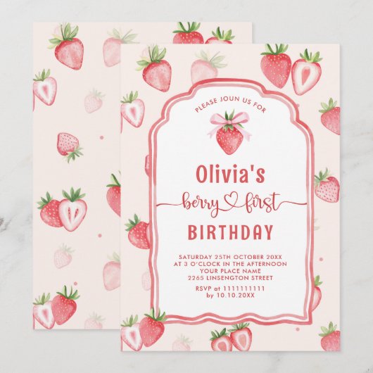 Trendy Waterverf Aardbei Baby eerste verjaardag Kaart (Voorkant / Achterkant)