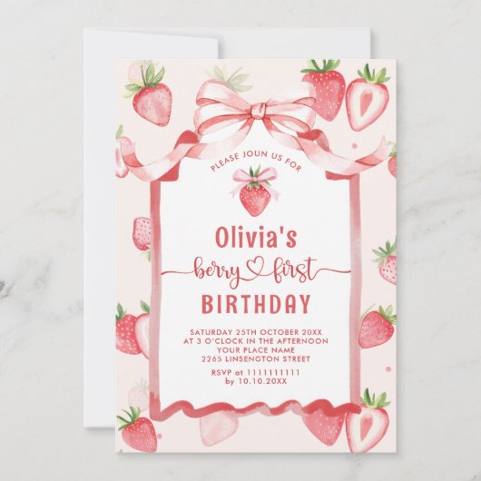 Trendy Waterverf Aardbei Baby eerste verjaardag Kaart (Voorkant)