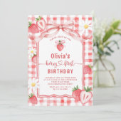 Trendy Waterverf Aardbei Baby eerste verjaardag Kaart (Staand voorkant)