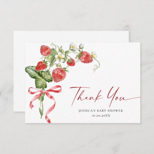 Trendy Waterverf Aardbei Baby shower Dank u Bedankkaart (Voorkant / Achterkant)