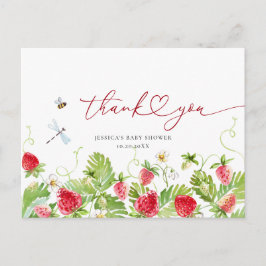 Trendy Waterverf Aardbei Baby shower Dank u Briefkaart