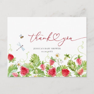 Trendy Waterverf Aardbei Baby shower Dank u Briefkaart
