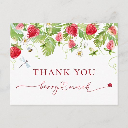 Trendy Waterverf Aardbei Baby shower Dank u Briefkaart (Voorkant)