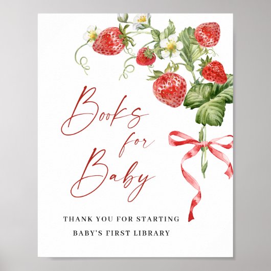 Trendy Waterverf Aardbei Boeken voor Baby shower Poster (Voorkant)