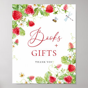 Trendy waterverf aardbei boeken voor baby shower poster