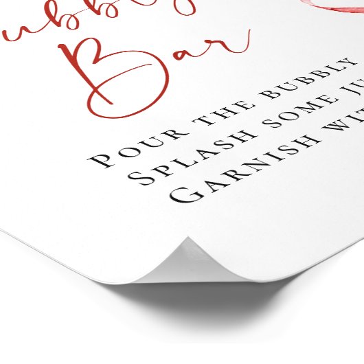 Trendy Waterverf Aardbei Bruids Bubbly Bar Poster (Hoek)