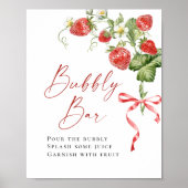 Trendy Waterverf Aardbei Bruids Bubbly Bar Poster (Voorkant)