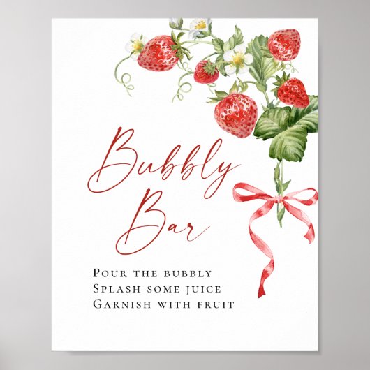 Trendy Waterverf Aardbei Bruids Bubbly Bar Poster (Voorkant)