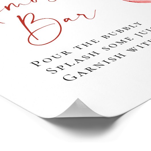 Trendy Waterverf Aardbei Bruids Mimosa Bar Poster (Hoek)