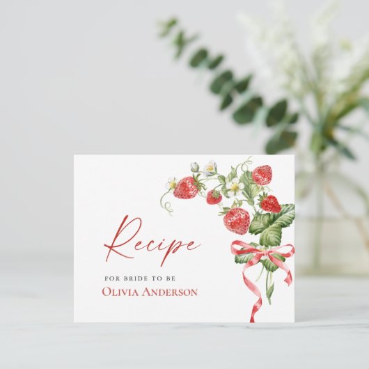 Trendy Waterverf Aardbei Bruids Recept Kaart (Staand voorkant)