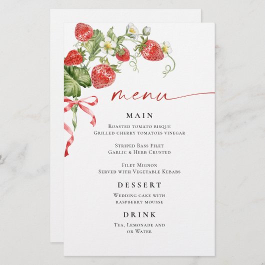 Trendy Waterverf Aardbei Vrijgezellenfeest Menu (Voorkant / Achterkant)