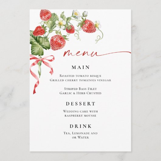 Trendy Waterverf Aardbei Vrijgezellenfeest Menu (Voorkant)