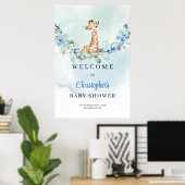 Trendy waterverf baby giraffe Baby shower Welkom Poster (Thuiskantoor)