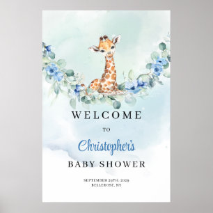 Trendy waterverf baby giraffe Baby shower Welkom Poster