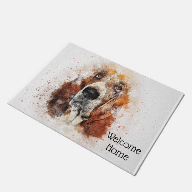 Trendy Waterverf Basset Hound Personalized Deurmat (Schuin)