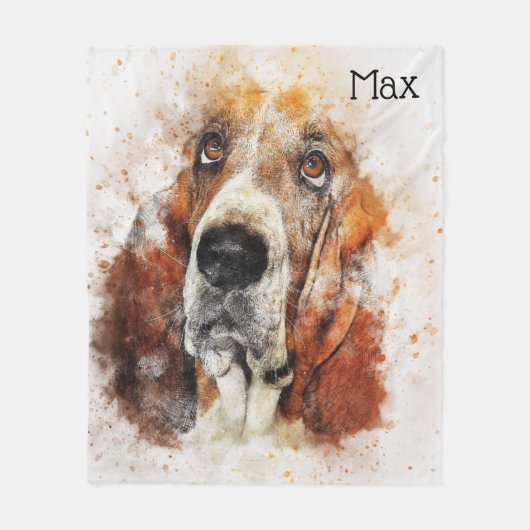 Trendy Waterverf Basset Hound Personalized Fleece Deken (Voorkant)