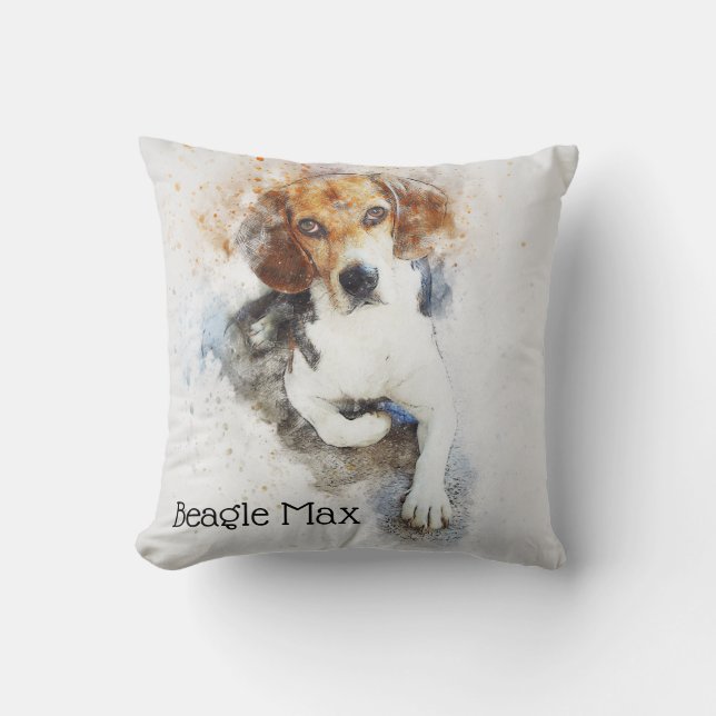 Trendy Waterverf Beagle Dog Persoonlijk Kussen (Voorkant)