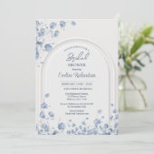 Trendy waterverf blauw wilde bloemen boho boog kaart (Staand voorkant)