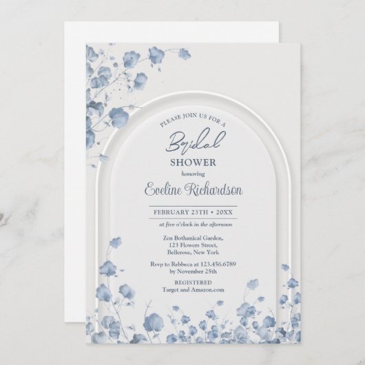 Trendy waterverf blauw wilde bloemen boho boog kaart (Voorkant / Achterkant)