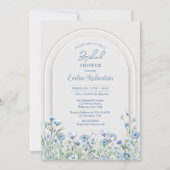 Trendy waterverf blauw wilde bloemen boho boogsali kaart (Voorkant)