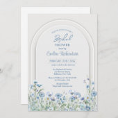 Trendy waterverf blauw wilde bloemen boho boogsali kaart (Voorkant / Achterkant)