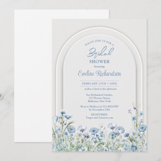 Trendy waterverf blauw wilde bloemen boho boogsali kaart (Voorkant / Achterkant)