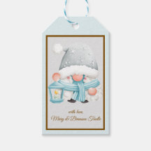 Trendy Waterverf Blauwe en Zilveren Kerst Gnome