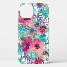 Trendy Waterverf Bloempatroon met elk Monogram Case-Mate iPhone Case