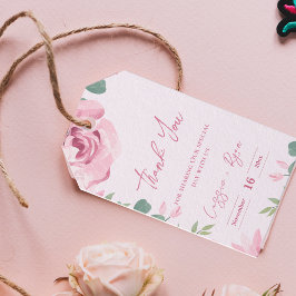 Trendy Waterverf  Blush Roze Bloemen Huwelijk Cadeaulabel