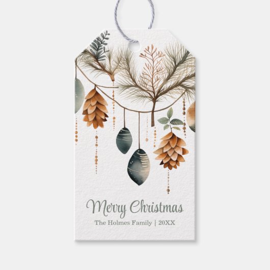 Trendy Waterverf Boho Kerstversieringen Cadeaulabel (Voorkant)