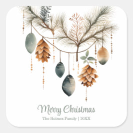Trendy Waterverf Boho Kerstversieringen Vierkante Sticker