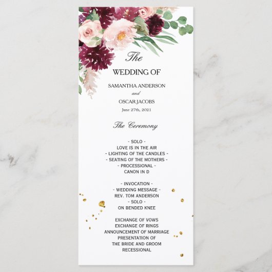 Trendy waterverf bordeauxroze roze bloemig menu (Voorkant)