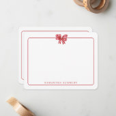 Trendy Waterverf Bow en Border Girly Stationery Notitiekaartje (Voorkant / Achterkant in situ)