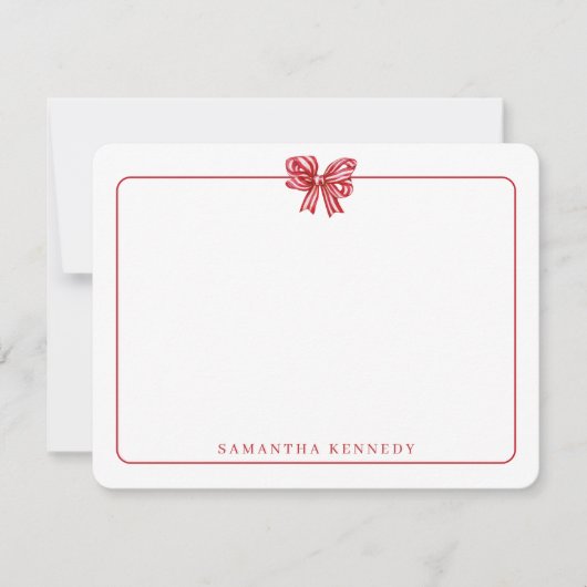 Trendy Waterverf Bow en Border Girly Stationery Notitiekaartje (Voorkant)