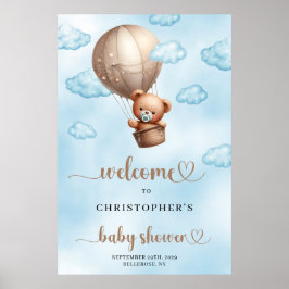 Trendy waterverf bruin teddybeer heteluchtballon poster