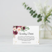 Trendy Waterverf Burgundy Blush Pink Floral  Informatiekaartje (Staand voorkant)