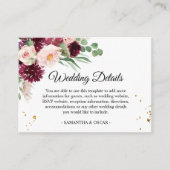 Trendy Waterverf Burgundy Blush Pink Floral  Informatiekaartje (Voorkant)