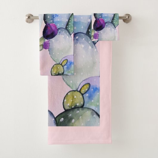Trendy Waterverf Cactus & Cactus Bloesems Bad Handdoek (Insitu)