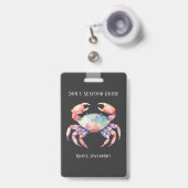 Trendy Waterverf Crab Company/Restaurant Custom Badge (Voorzijde met uittrekbare clip)