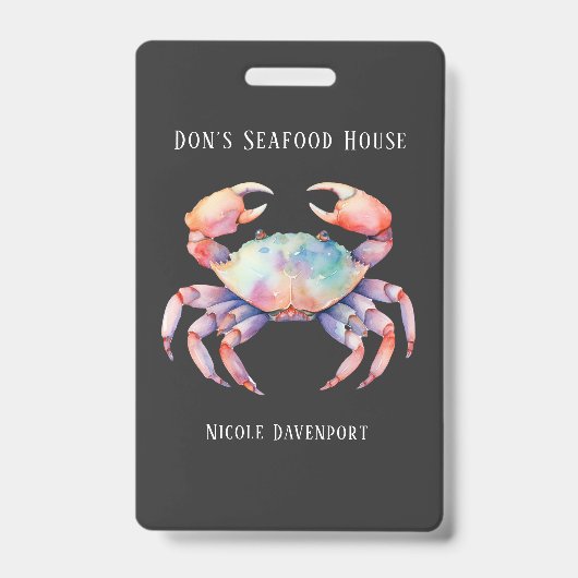 Trendy Waterverf Crab Company/Restaurant Custom Badge (Voorzijde)