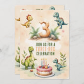 Trendy Waterverf Drie-Rex Derde 3D Verjaardag Kaart (Voorkant / Achterkant)