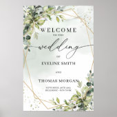 Trendy waterverf eucalyptus gouden bruiloft welkom poster (Voorkant)